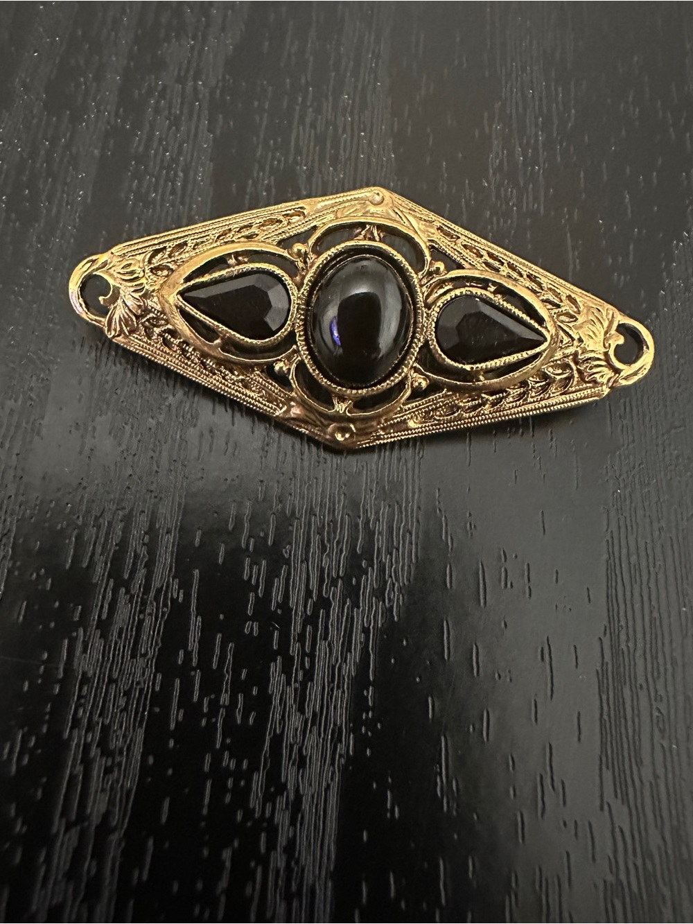 Vintage 1928 Jewelry Company Black Cabochon Brooch Victorian Revival Gothic